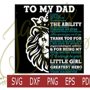 SVG PNG Para mi papá de mi hija - fondo negro, formato DXF, EPS y PDF para usar con máquinas de manualidades Cricut Silhouette y sublimación con tobogán de agua
