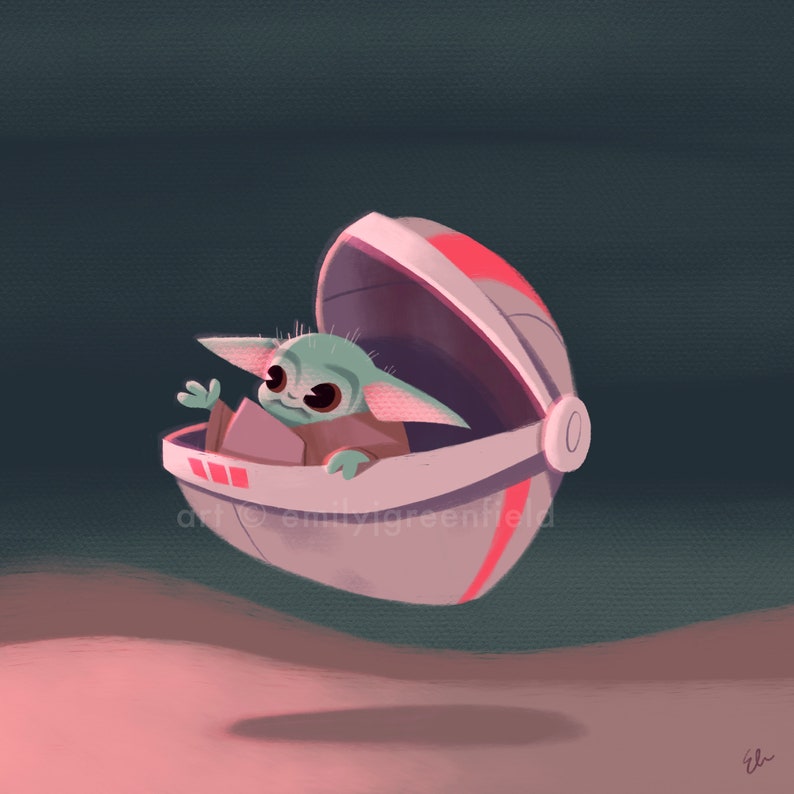 Baby Yoda in a Floating Egg Print Etsy