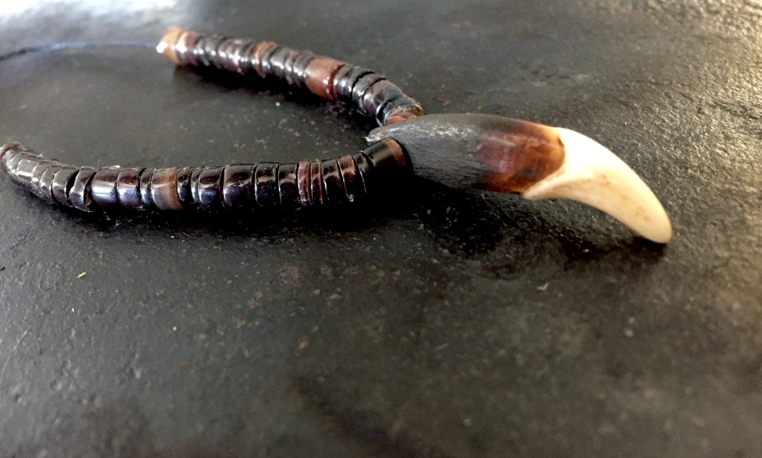 Mens Leather Necklace & Bracelet Set - Tribal Wolf Tooth, Cross, Circle Pendants With Wood Bead Bracelets