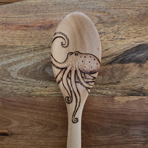 Wooden Spoon - Kitchen Custom Wood Utensils Engraved Cooking Baking Gifts Christmas Birthday Scuba Diver Octopus Ocean Sea Aquarist Marine