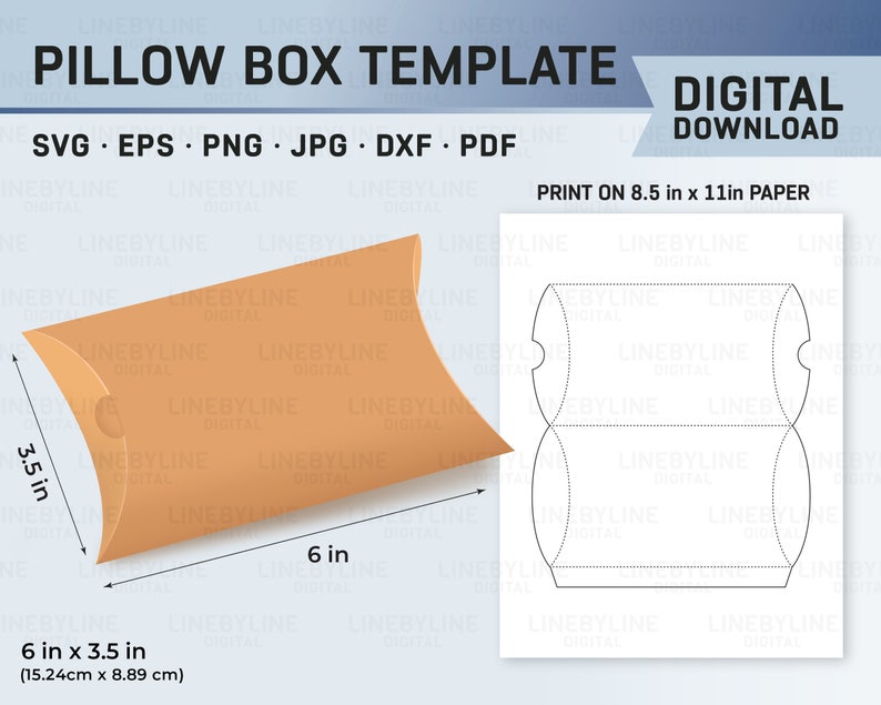 Pillow Box Template, Pillow Box, Pillow Box Template SVG, Pillow Box EPS, Gift Box Template, Foldable Gift Box, Printable Gift Box image 1