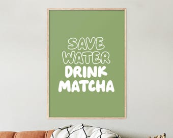 Matta Latte Poster, Japanese Tea Coffee Print, Kitchen Decor, Minimalist Wall Art Print, Housewarming Gift, Matcha Lover Gift, Drink Matcha
