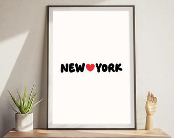 New York Poster NY California Art NY Wall Art New York Wall Art NY Print Minimalist Heart Art Print I Love New York Typography Art