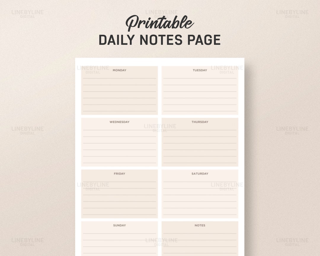 Daily Notes Template Weekly Notes, Note Taking Printable, Printable Daily Notes Template Weekly Notes, Note Taking Printable, Printable