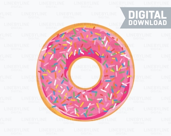 Pink Donut, Donut Art, Donut Illustration, Strawberry Donut, Donut Dessert PNG, Pink Donut Design - Digital Download, Instant Download