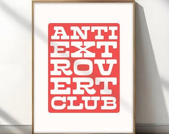 Introvert Poster Retro Wall Art Introvert Print Anti Extrovert Decor Homeobody Poster Funny Quote Poster Quirky Art Funny Introvert Poster