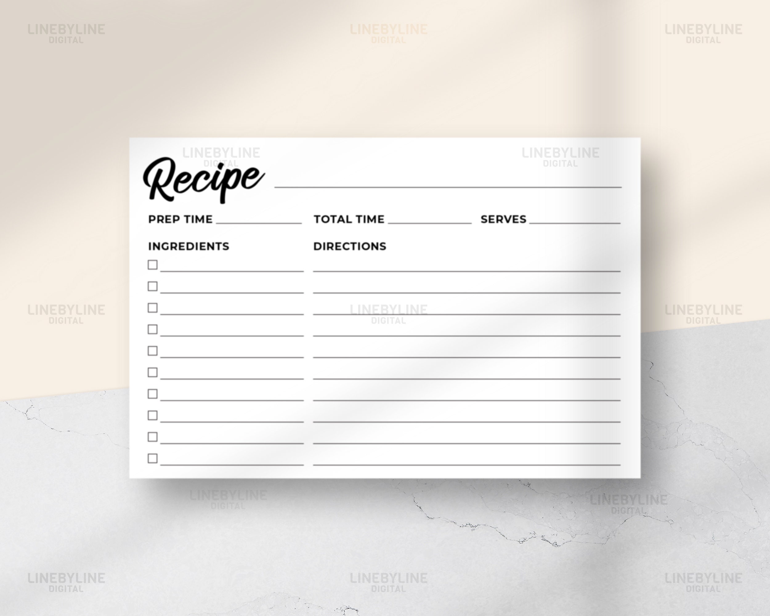 Minimal Recipe Card Template Recipe Card Printable Blank Recipe Card ...