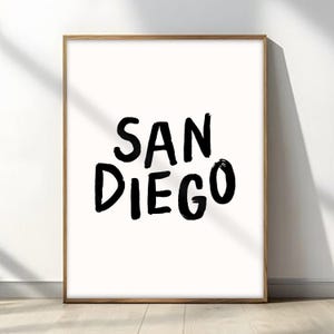 Affiche San Diego Art SD Art mural Californie Art mural moderne San Diego Typographie SoCal Impression minimaliste Art typographie San Diego