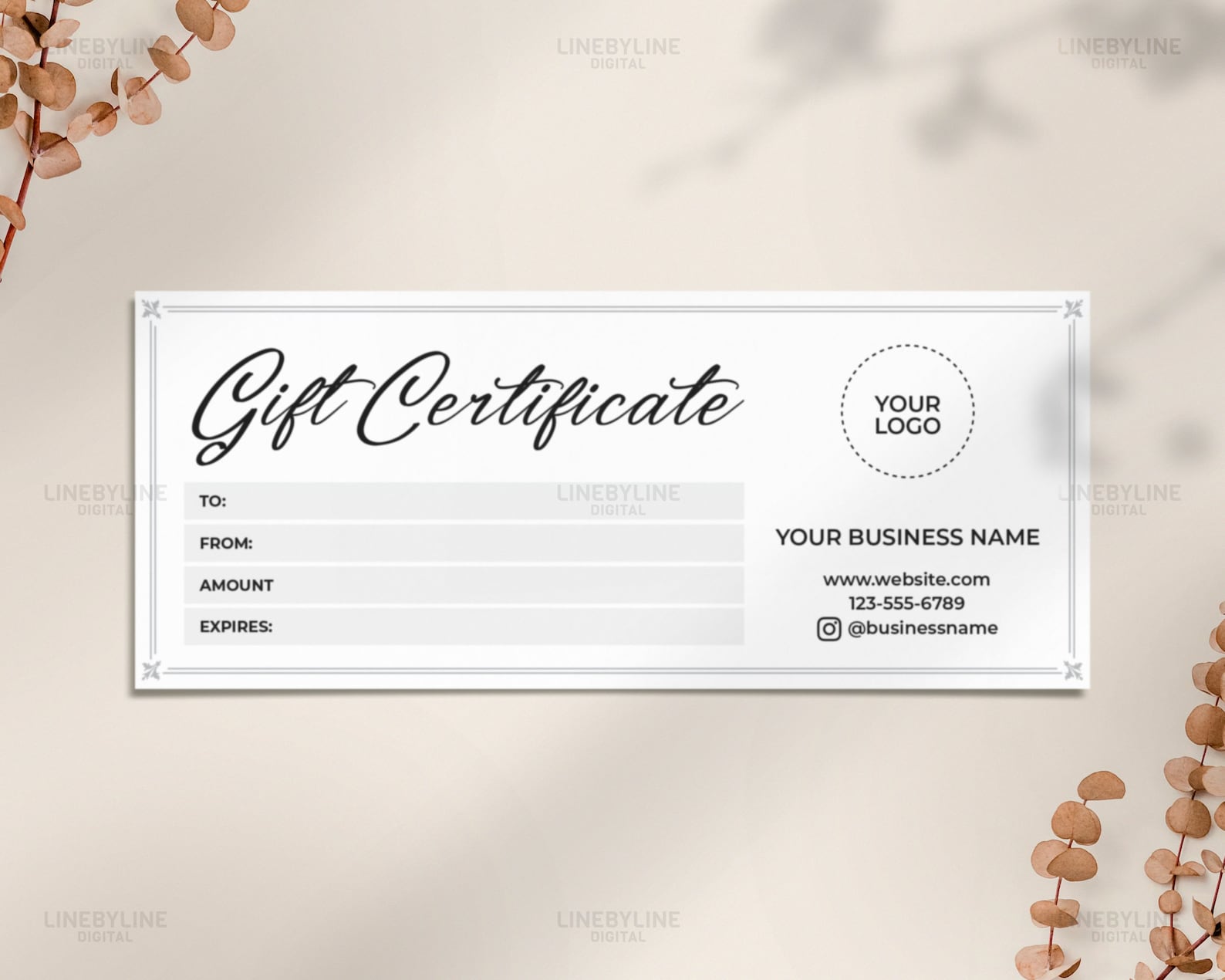 Gift Certificate Template Printable Gift Voucher Editable Gift