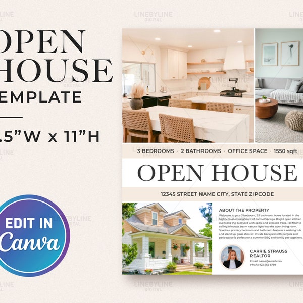 Open House Flyer, Open House Template, Real Estate Template, Real Estate Open House Advertisement Flyer Newly Listed Home Template Canva
