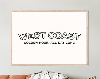West Coast Print, West Coast Wall Art Coastal Wall Art California Home Decor Housewarming Gift West Coast Golden Coast Printable Retro Art