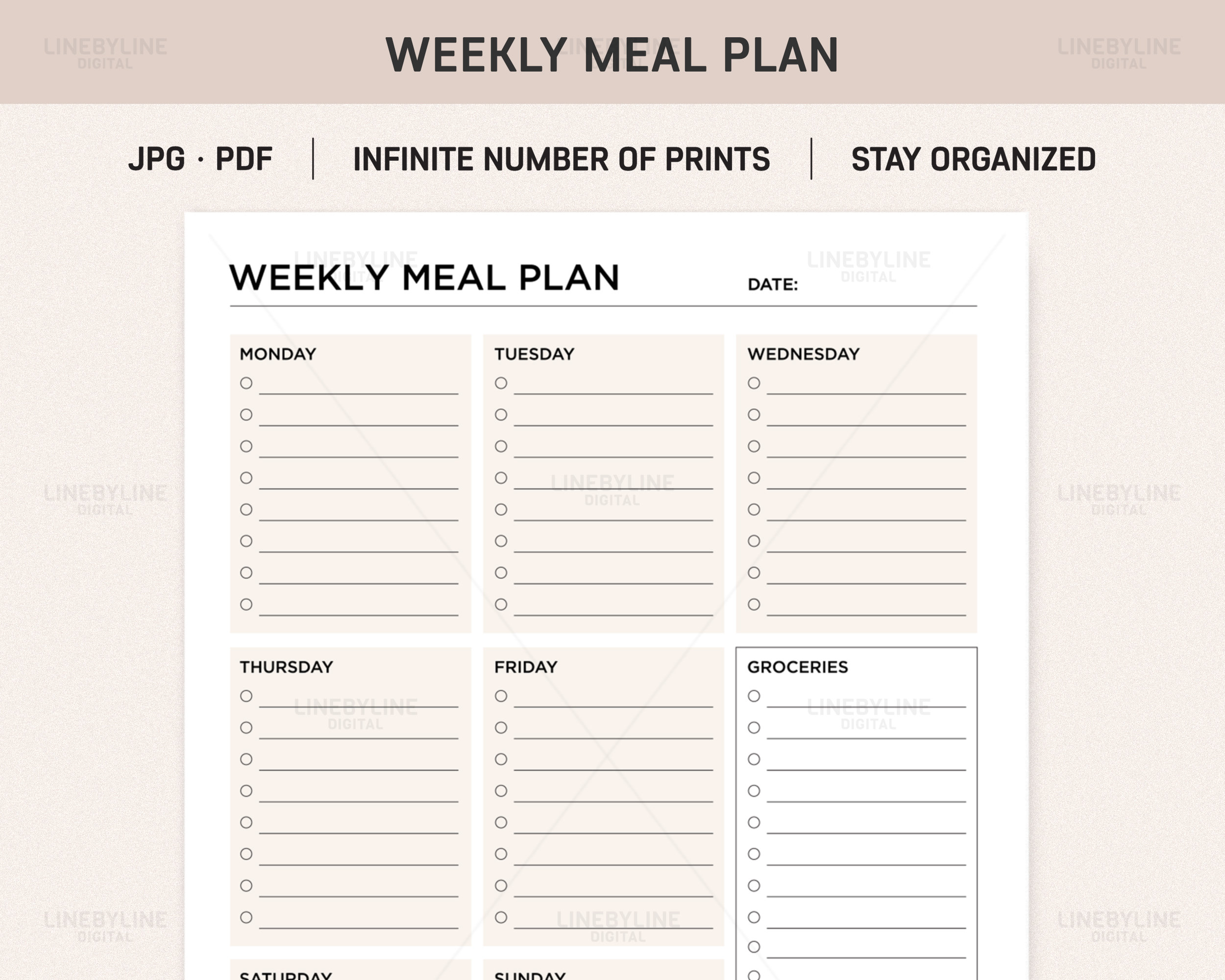 Weekly Meal Planner Printable Weekly Meal Plan Weekly - Etsy Ireland
