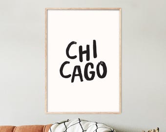 Chicago Poster Art Chicago Wall Print Chicago Poster Windy City Print Minimalist Heart Art Print I Love Chicago Typography Art