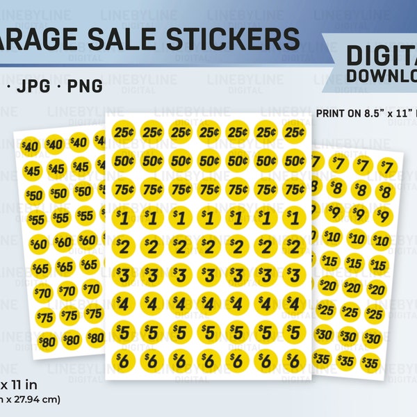 Garage Sale Stickers, Sale Stickers, Price Tag Stickers, Circle Stickers, Garage Sale Labels, Printable Sale Labels Printable Sale Labels 1"