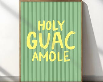 Póster de guacamole sagrado, arte de pared imprimible de guacamole sagrado, póster con cita divertida, arte de pared moderno, decoración del hogar, arte de pared de cocina