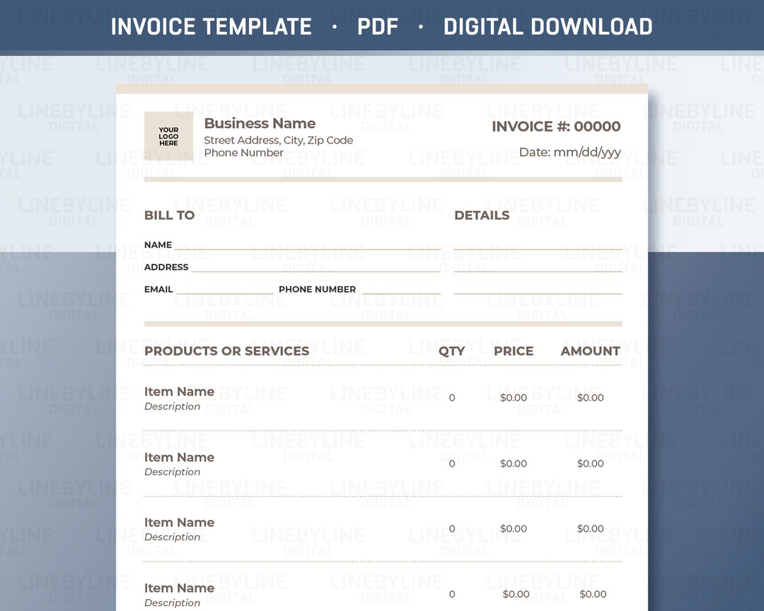 Invoice Template, Invoice Template PDF, Custom Invoice, Editable ...