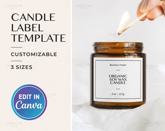 Candle Label Custom Candle Label Canva, Editable Candle Label, Modern Candle Label, Simple Candle Label, Small Business Candle Label Canva