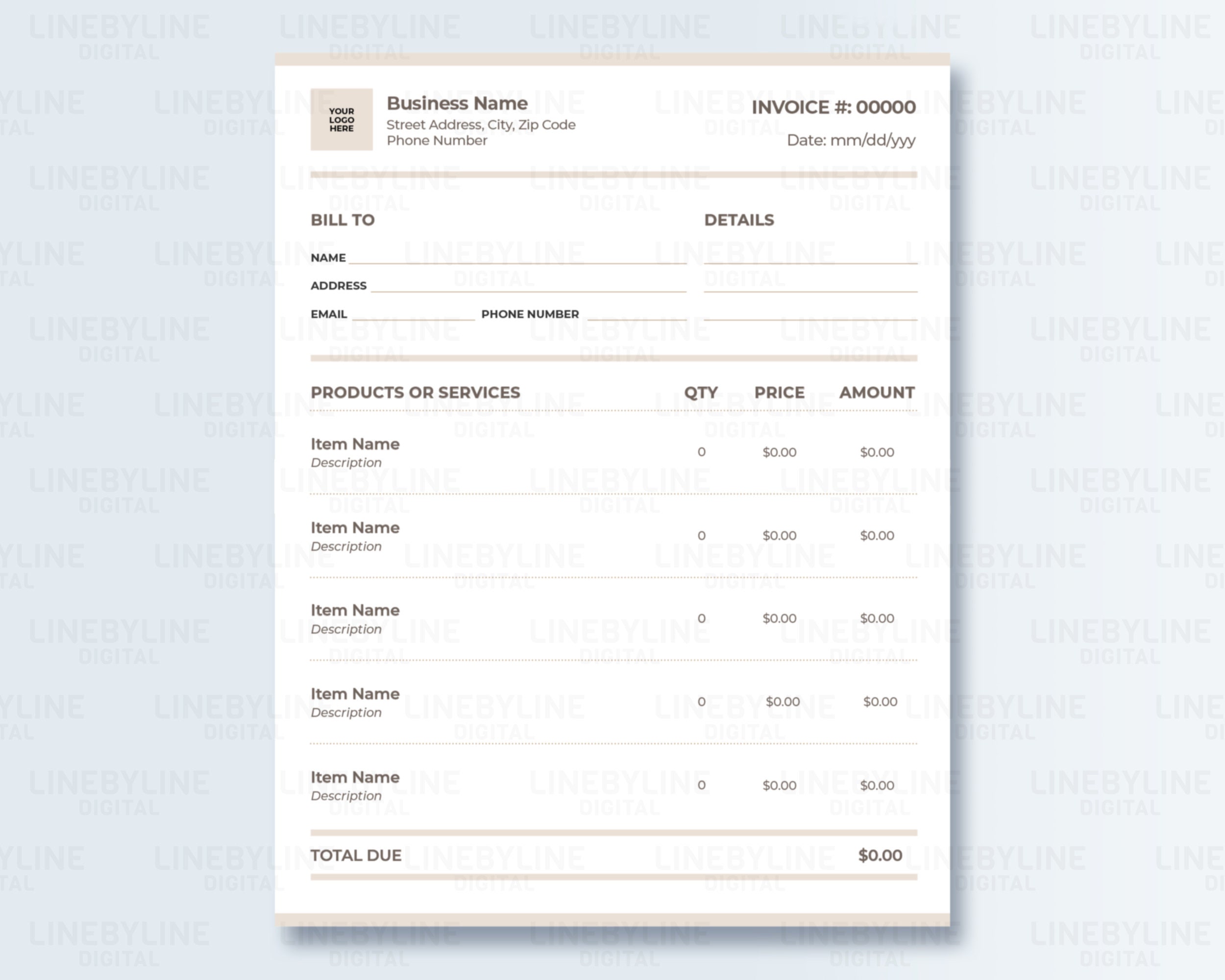 Invoice Template, Invoice Template PDF, Custom Invoice, Editable