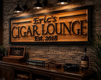 Cigar Lounge Wedding Bar Sign / Custom Last Name Sign / Custom Bar Sign Wood Wall Art / Boyfriend Gift for Him