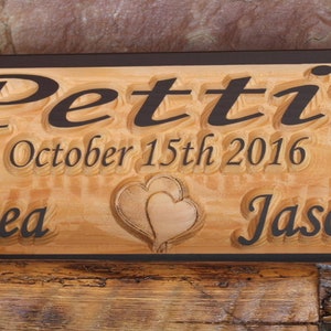 Last Name Sign 5th Anniversary Gift /  Established Family Name Sign Carved Wooden Wedding Anniversary Plaque / 5 year wood wedding gift