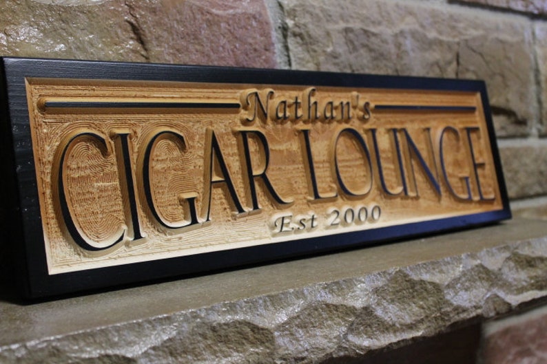 Personalized cigar lounge sign custom wood signs bar rustic Etsy