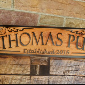 Personalized Bar Pub Last Name Sign / Man Cave Basement Home Bar Decor Rustic Carved Wooden Sign / Custom Bar Sign