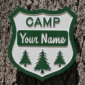 Customizable Camp Camping Signs / Weatherproof Outdoor Last Name Sign / Carved CNC PVC Signs / Driveway Cabin Campground Entrance Sign