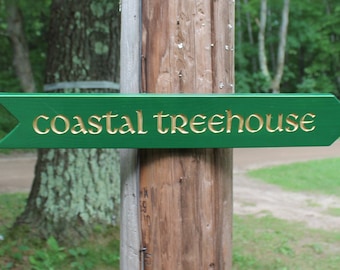 Carved Custom Hanging Outdoor Wooden Directional Signpost Arrow Sign / Backyard Garden Beach Destination Trail Mileage Signs - Single