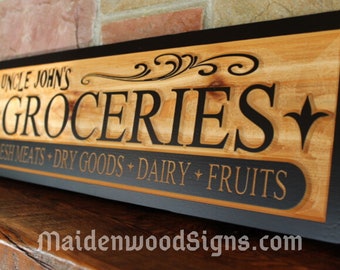 Grocery General Store Sign / Rustic Kitchen Pantry Wall Decor Primitive Art Fixer Upper Farmhouse Old Fashioned Sign Carved Wood Wall Decor