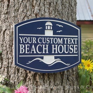 Customizable Lighthouse Airbnb Welcome Beach House Sign / PVC CNC Weatherproof Exterior Outdoor Home Name Sign / Lake House Driveway Sign