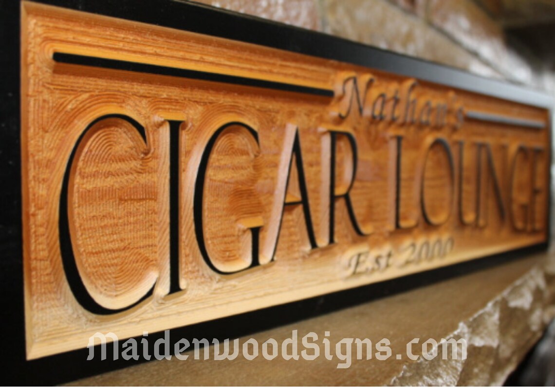 Personalized cigar lounge sign custom wood signs bar rustic Etsy