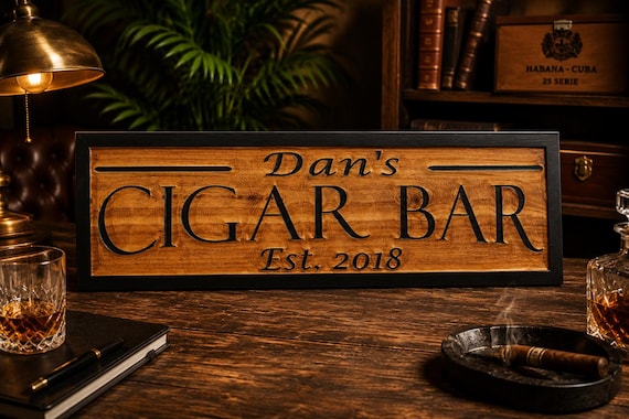 Cigar Bar Custom Name Sign / Boyfriend Groom Gift Ideas / Personalized Sign Man Cave Décor Wood Wall Art / Custom Wedding Bar Sign