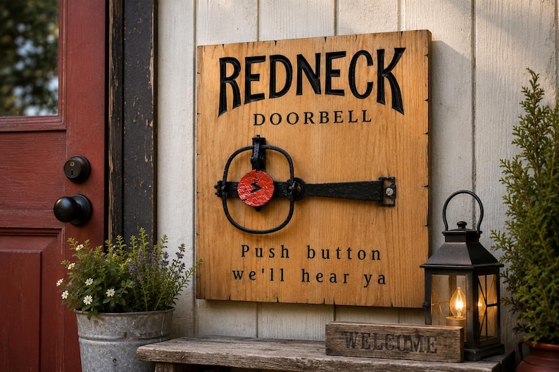 Redneck Doorbell Sign: Funny Carved Wooden Gag Gift - Etsy