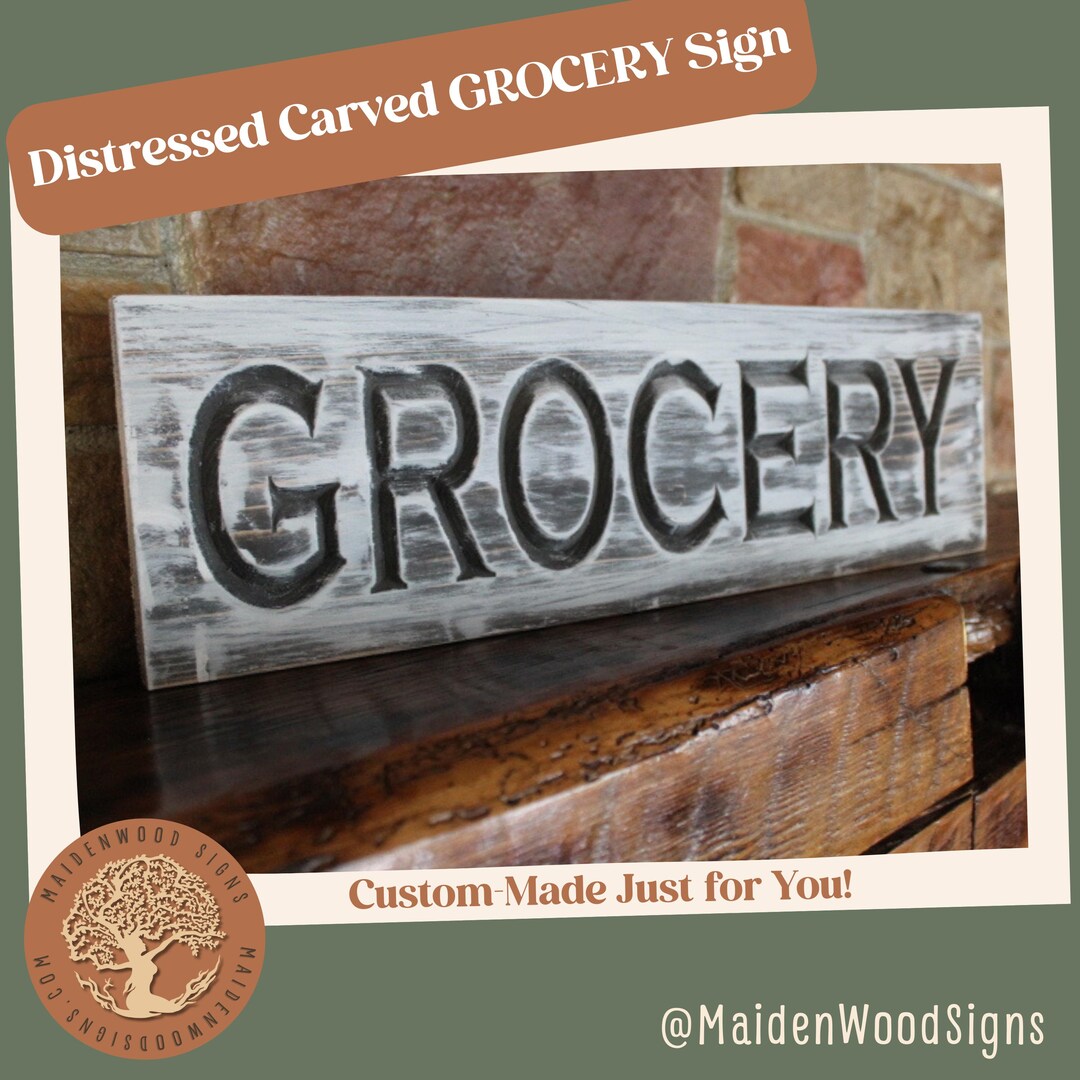 Rustic Carved Wood Grocery Sign - Farmhouse Kitchen Decor - Etsy