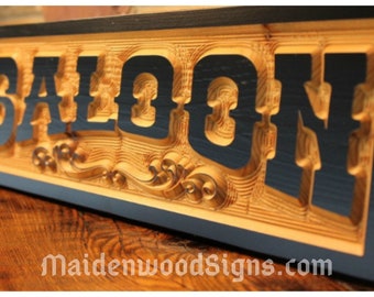 Custom Saloon Man Cave Sign / Rustic Carved Wooden Sign / Cowboy Party Western Wedding Bar Reception Signs / Boyfriend Gift