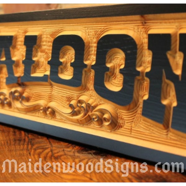 Custom Saloon Man Cave Sign / Rustic Carved Wooden Sign / Cowboy Party Western Wedding Bar Reception Signs / Boyfriend Gift