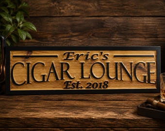 Personalized Cigar Lounge Sign: Carved Custom Rustic Wedding Bar Sign