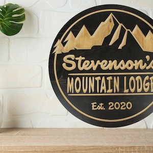 Custom Round Wood Sign / Lodge Sign Rustic Cabin Mountain Lodge Decor / Carved Wooden Personalized  Gift for Grandparent Fathers Day Gift