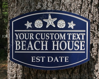 Customizable Outdoor Name Beach House Cottage Airbnb Welcome Sign / Weatherproof Nautical Seaside Starfish Cabin Driveway PVC House Sign