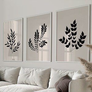 Minimalist branches printable set of 3, Original abstract botanic art print download, Neutral modern plant digital artwork for dining room