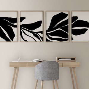 Gallery wall set of 4 prints Modern minimalist downloadable prints, Leaves printable wall art, Abstract botanical wall art set of prints