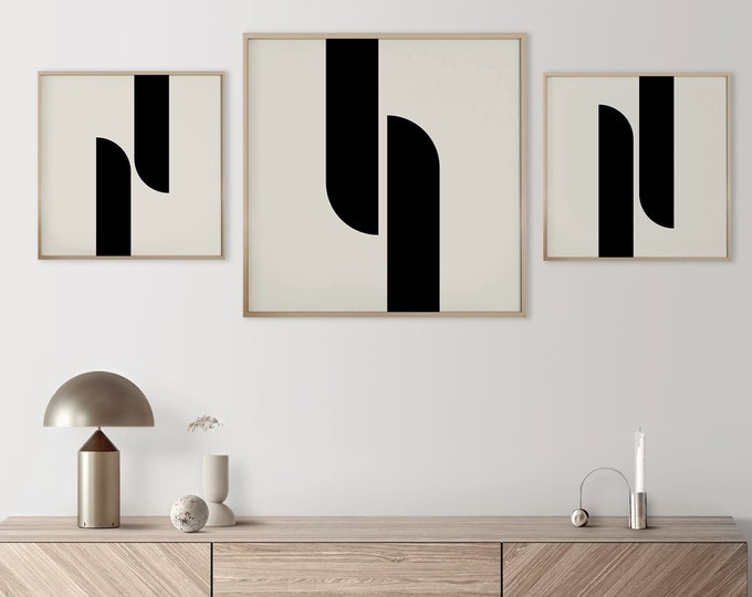 Contemporary Printable Art Set in Black and Cream Beige, Natural Color ...
