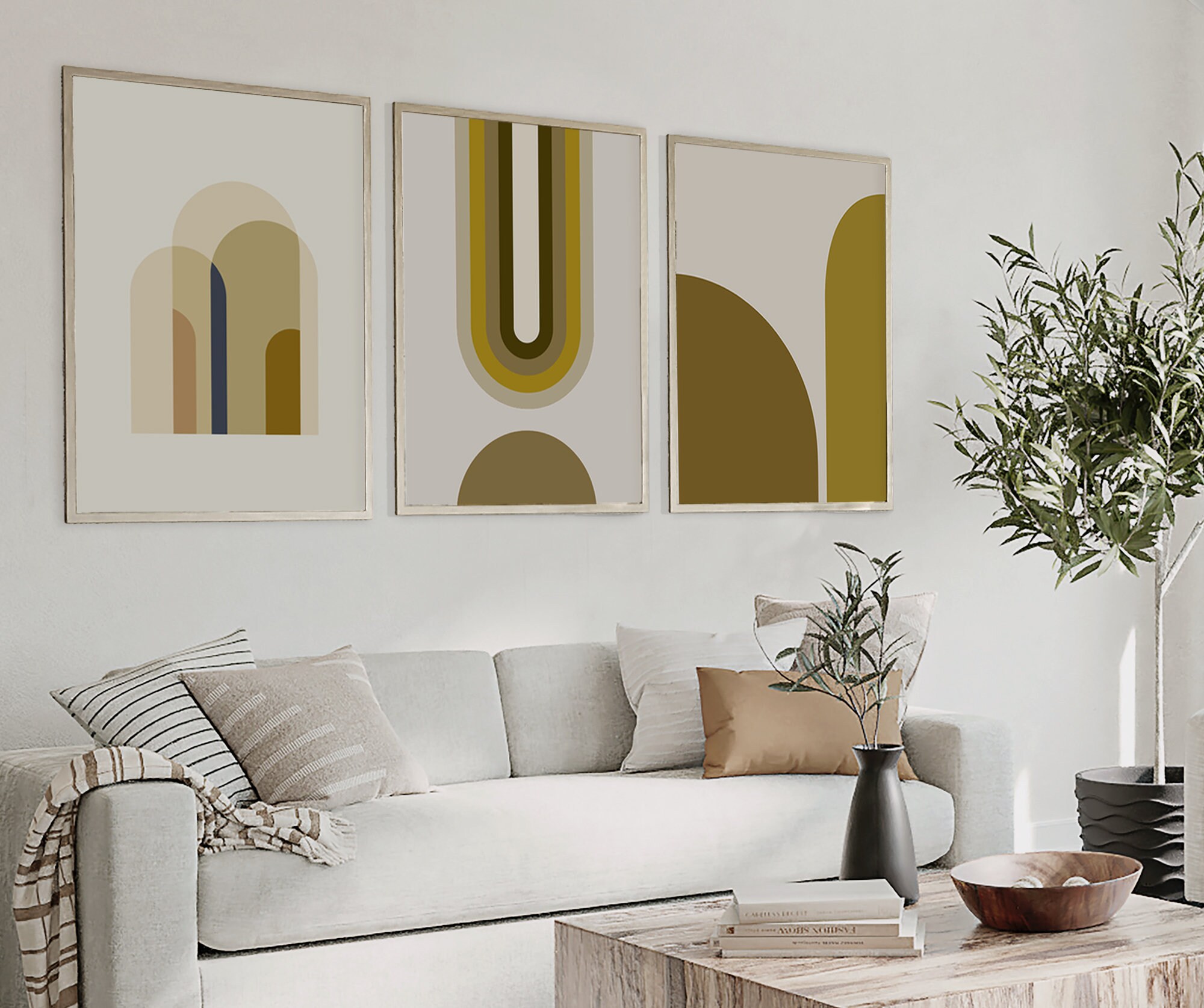 Set of 3 Mid Century Modern Printable Wall Art in Mustard, Brown ...