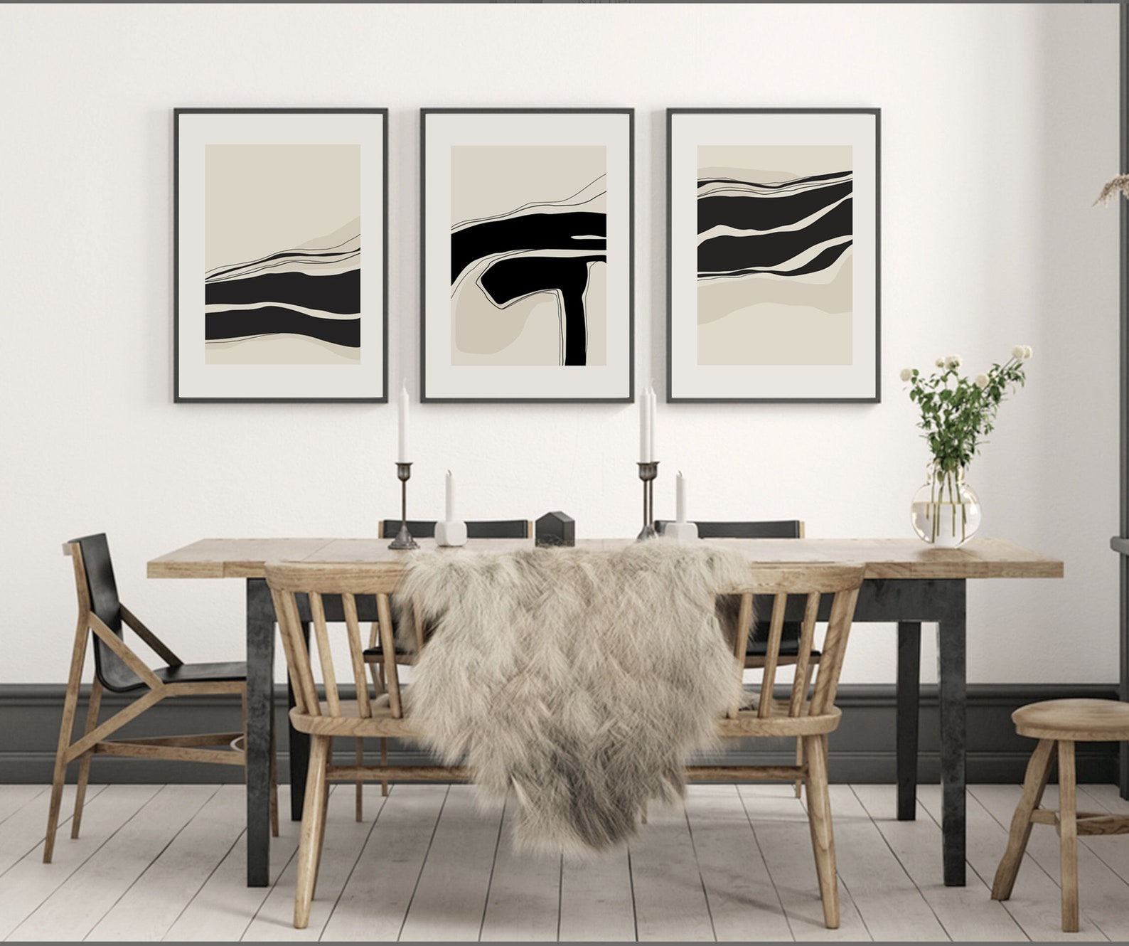 Neutral and Black Wall Art Printable Set of 3, Simple Abstract Gallery ...