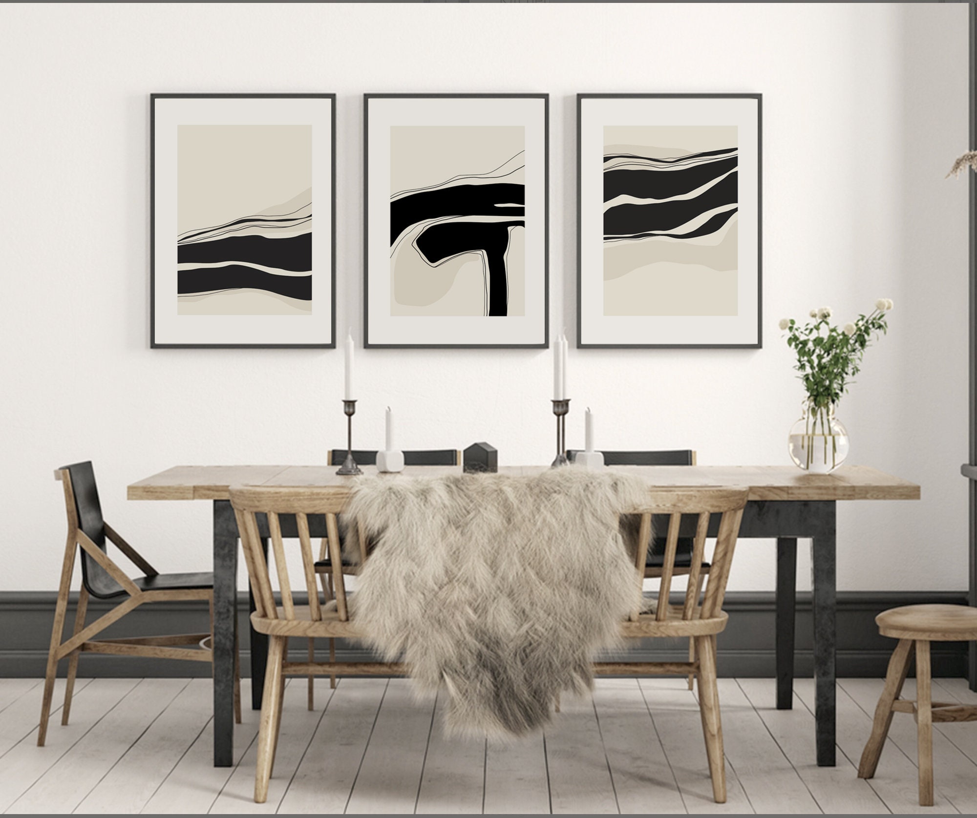 Neutral and Black Wall Art Printable Set of 3 Simple Abstract - Etsy
