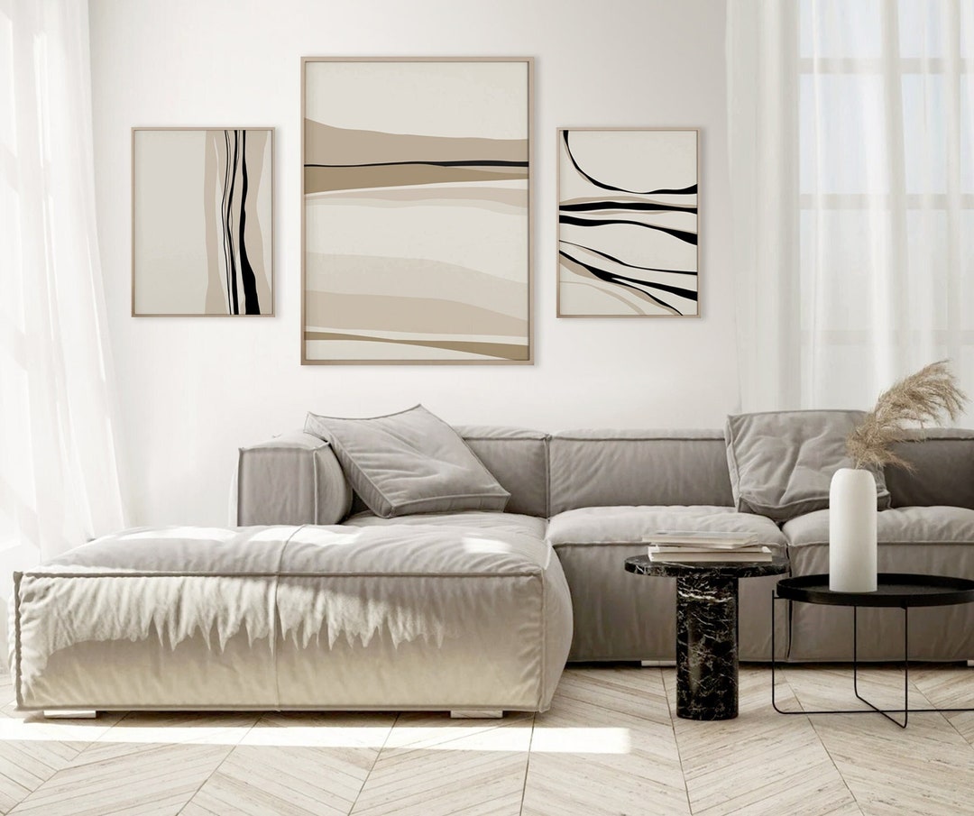 abstract kitchen art prints: modern line drawing set... Modern Hand Drawn Set of 3 Prints, Simple Abstract Landscape Line Art ...