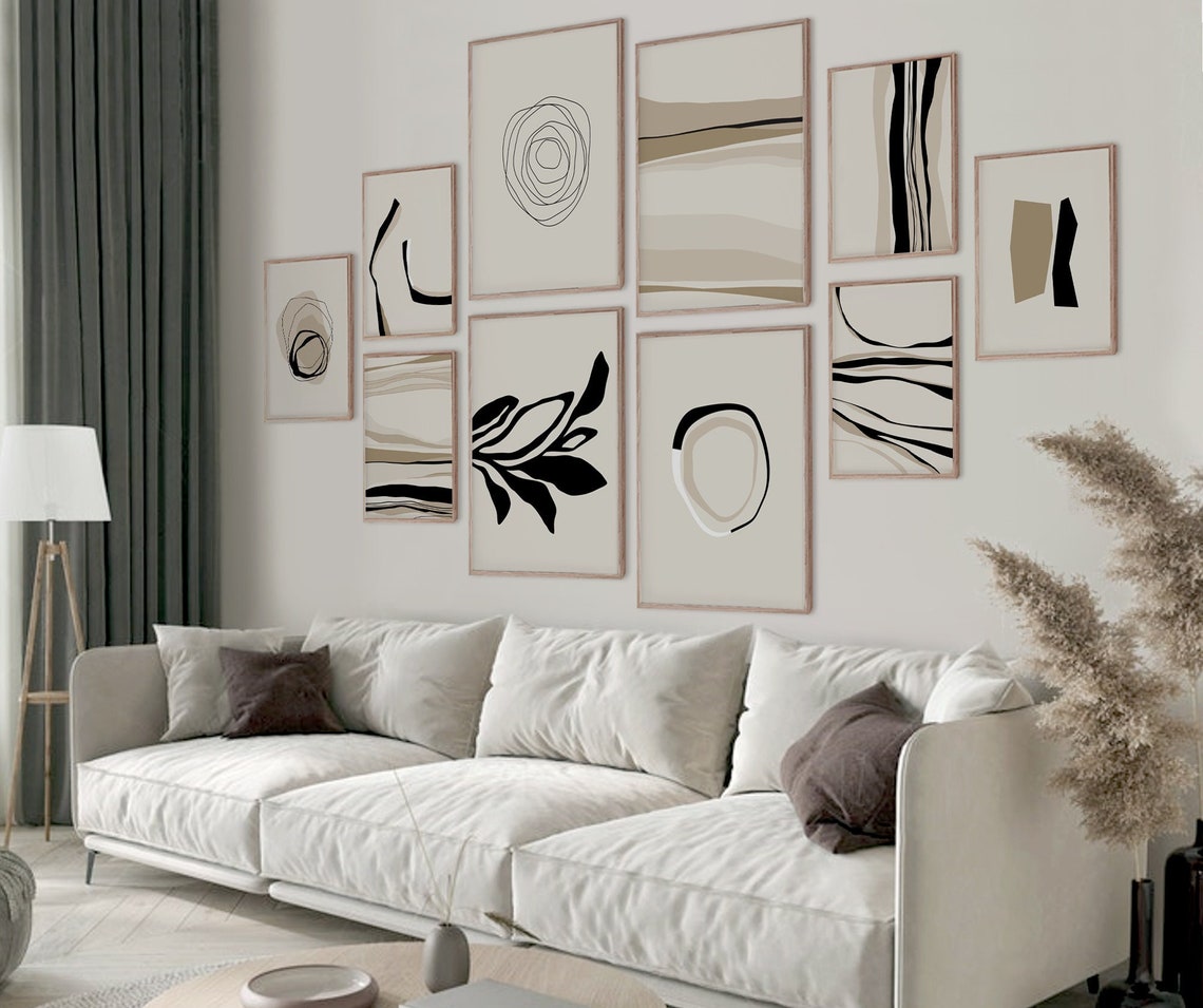 Set of 10 Modern Printable Wall Art Collection, Large Neutral
