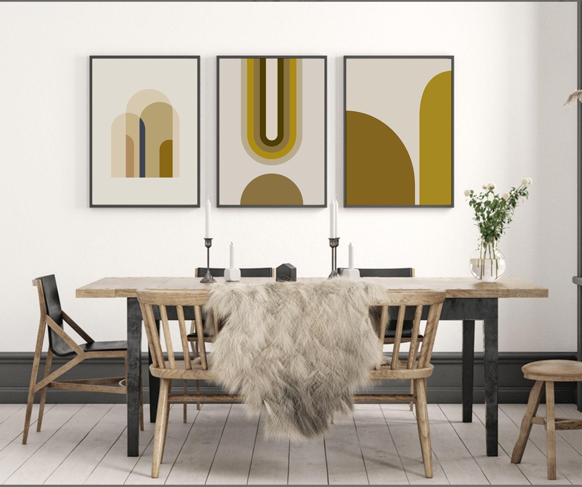 Set of 3 Mid Century Modern Printable Wall Art in Mustard - Etsy
