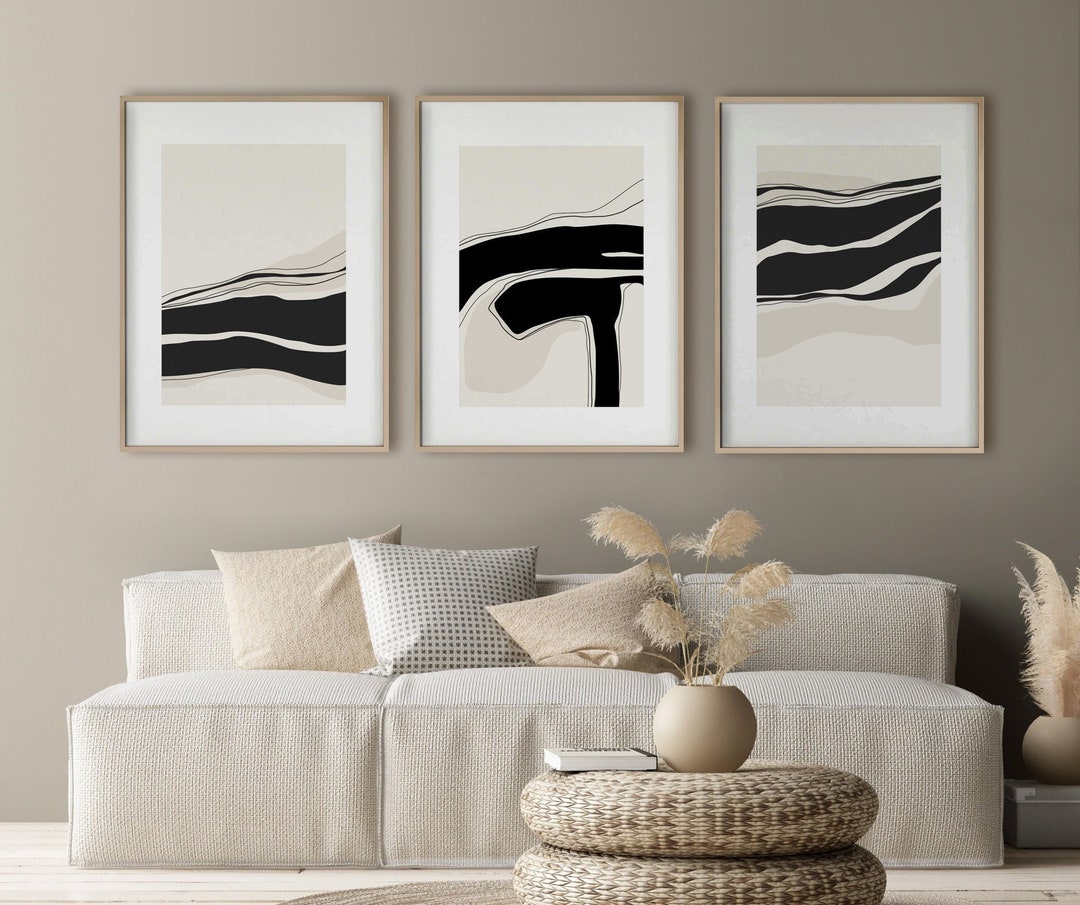 Neutral and Black Wall Art Printable Set of 3, Simple Abstract Gallery ...