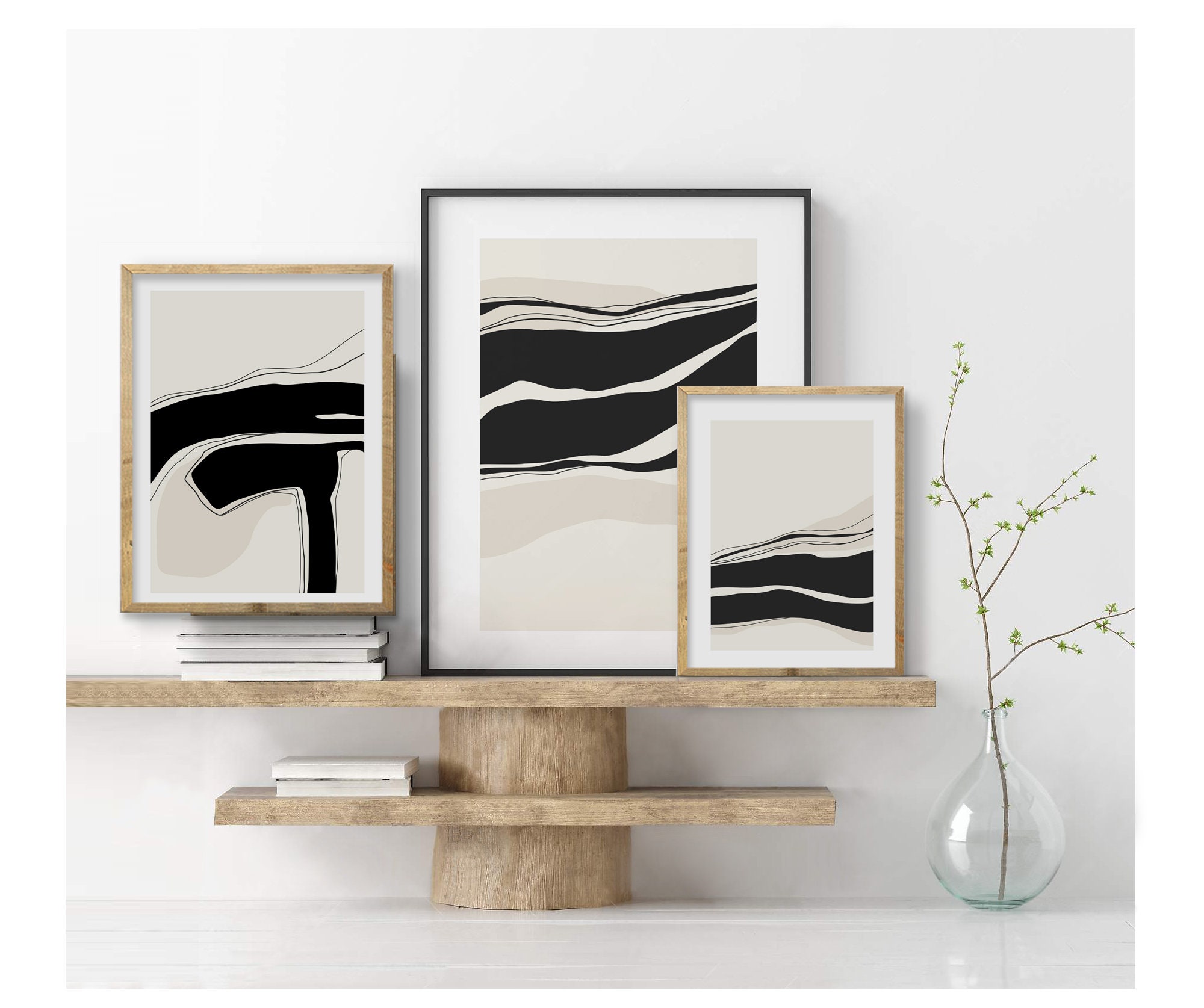 Neutral and Black Wall Art Printable Set of 3 Simple Abstract - Etsy
